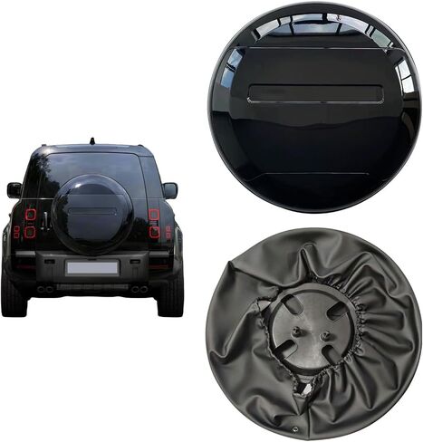 Gloss Black Spare Tire Cover Compatible with Land Rover Defender 2020-2026 90 110 130, Wheel Cover Protect with Back Retaining Bracket(Black Letter) in Saudi Arabia