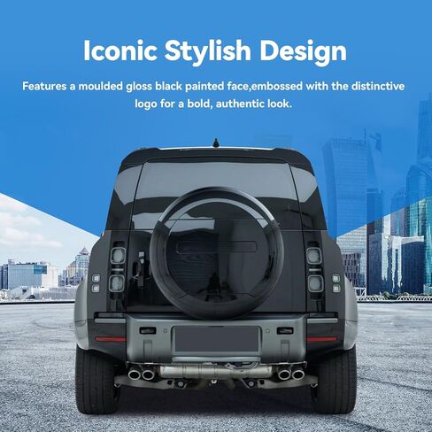 Gloss Black Spare Tire Cover Compatible with Land Rover Defender 2020-2026 90 110 130, Wheel Cover Protect with Back Retaining Bracket(Black Letter) in Saudi Arabia