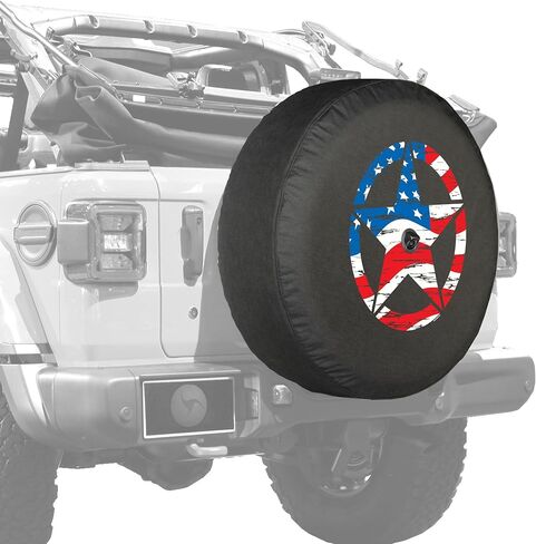 Boomerang - Distressed Star (American Flag) - 32" Soft JL Tire Cover for Jeep Wrangler JL (with Back-up Camera) - Sport & Sahara (2018-2024) - Made in The USA in Saudi Arabia