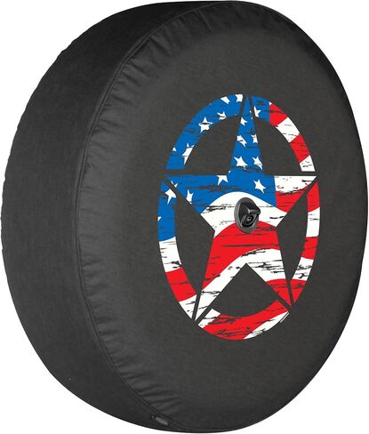 Boomerang - Distressed Star (American Flag) - 32" Soft JL Tire Cover for Jeep Wrangler JL (with Back-up Camera) - Sport & Sahara (2018-2024) - Made in The USA in Saudi Arabia