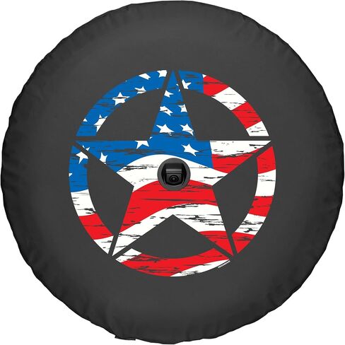Boomerang - Distressed Star (American Flag) - 32" Soft JL Tire Cover for Jeep Wrangler JL (with Back-up Camera) - Sport & Sahara (2018-2024) - Made in The USA in Saudi Arabia
