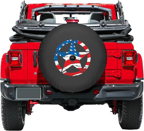 Boomerang - Distressed Star (American Flag) - 32" Soft JL Tire Cover for Jeep Wrangler JL (with Back-up Camera) - Sport & Sahara (2018-2024) - Made in The USA in Saudi Arabia