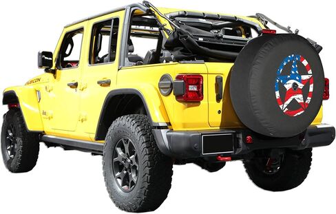 Boomerang - Distressed Star (American Flag) - 32" Soft JL Tire Cover for Jeep Wrangler JL (with Back-up Camera) - Sport & Sahara (2018-2024) - Made in The USA in Saudi Arabia
