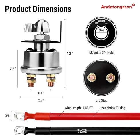 12-48V 200A Car Battery Disconnect Switch,Complete Accessories Kit,Alloy Steel Fully Mechanical,Vibration Proof, Moisture Resistant Durable,Easy Installation for Car Vehicle RV Truck Boat Marine ATV in Kuwait