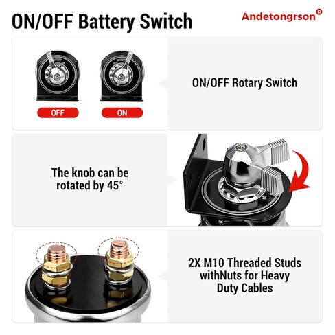 12-48V 200A Car Battery Disconnect Switch,Complete Accessories Kit,Alloy Steel Fully Mechanical,Vibration Proof, Moisture Resistant Durable,Easy Installation for Car Vehicle RV Truck Boat Marine ATV in Kuwait