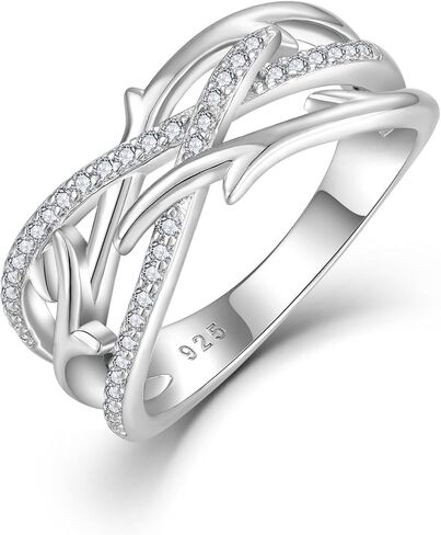 925 Sterling Silver Simulated Diamond CZ Criss Cross Ring for Women - Eternity Statement Wide Band Ring Engagement Wedding Anniversary Rings with Jewelry Box, Size 5-10 in Saudi Arabia