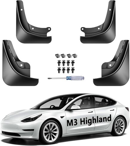 اللوحات الطينية المخفية لـ Tesla Model 3 Highland 2024 2025 2026 تحديث، مصدات أمامية وخلفية كاملة بدون حفر ولا واقيات الطين الشريطية، واقيات رذاذ لجميع الأحوال الجوية، زخارف قياسية/ممتازة/الأداء in Kuwait