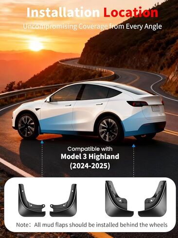 اللوحات الطينية المخفية لـ Tesla Model 3 Highland 2024 2025 2026 تحديث، مصدات أمامية وخلفية كاملة بدون حفر ولا واقيات الطين الشريطية، واقيات رذاذ لجميع الأحوال الجوية، زخارف قياسية/ممتازة/الأداء in Kuwait
