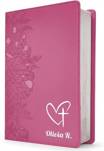 Personalized NLT Bible, Peony Pink Leatherlike, Red Letter, Personal Size Giant Print, Add Your Name in Saudi Arabia