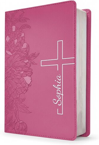 Personalized NLT Bible, Peony Pink Leatherlike, Red Letter, Personal Size Giant Print, Add Your Name in Saudi Arabia