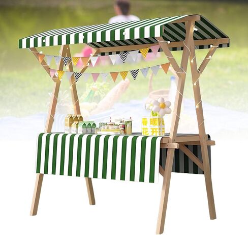 Portable Foldable Wooden Market Display Stand - Vendor Stall for Farmers Market, Craft Shows, Food Cart with Awning, Outdoor Booth - 150 x 60 x 200 cm in Kuwait