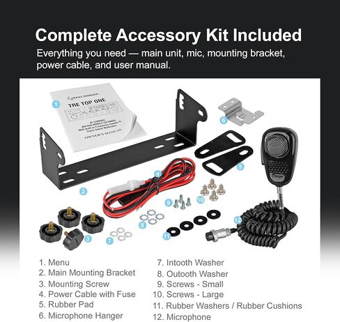 راديو Texas Ranger TRE Top One SSB Compact CB لسائقي الشاحنات | النطاق الجانبي PEP بقدرة 12 وات (USB/LSB) | مقياس SWR مدمج وعداد التردد | جهاز إرسال واستقبال AM/SSB ذو 40 قناة | SRA-198NC ميكروفون عازل للضوضاء in Kuwait