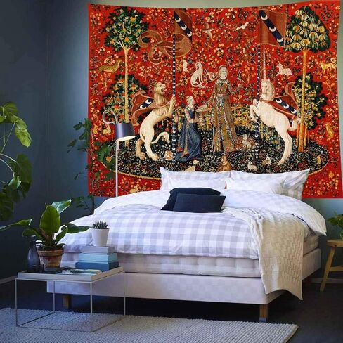 نسيج FEASRT سيدة العصور الوسطى ووحيد القرن لغرفة النوم وغرفة المعيشة والشقة وديكور النوم - 80 × 60 بوصة in Kuwait