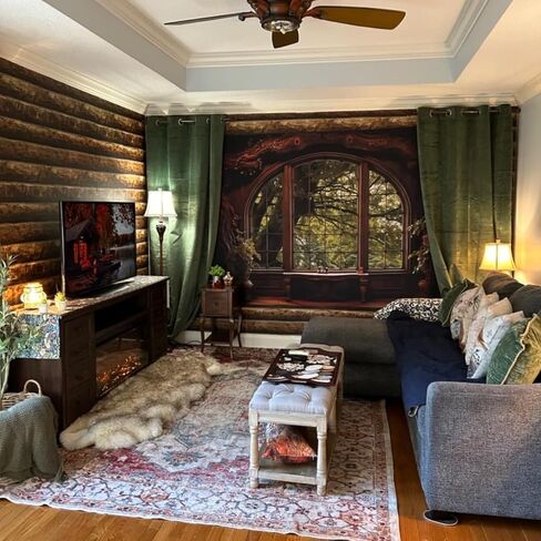 QGHOT نسيج نافذة الغابات، طبيعة في الهواء الطلق نسيج الجدار شنقا مشهد الغابات جدارية كبيرة لغرفة النوم غرفة المعيشة مكتب ديكور 78.7 "L × 104" W in Kuwait