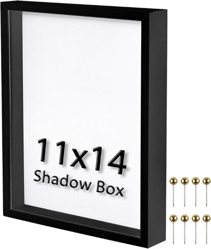 إطار صندوق الظل 8x10 | يتضمن ظهر الكتان الناعم ودبابيس الدفع، وحافظة عرض الذاكرة للزهور والتذاكر والعناصر ثلاثية الأبعاد العزيزة، أسود in Kuwait