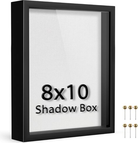 إطار صندوق الظل 8x10 | يتضمن ظهر الكتان الناعم ودبابيس الدفع، وحافظة عرض الذاكرة للزهور والتذاكر والعناصر ثلاثية الأبعاد العزيزة، أسود in Kuwait