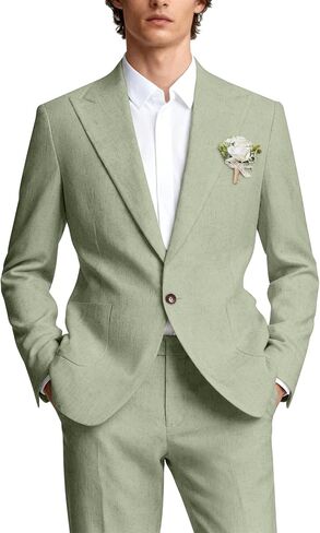 بدلة كتان رجالي مكونة من قطعتين بدلة زفاف غير رسمية على الشاطئ وسترة وسروال فستان طقم بدلة خفيفة الوزن بقصة ضيقة بدلة سهرة للحفلات الراقصة in Kuwait