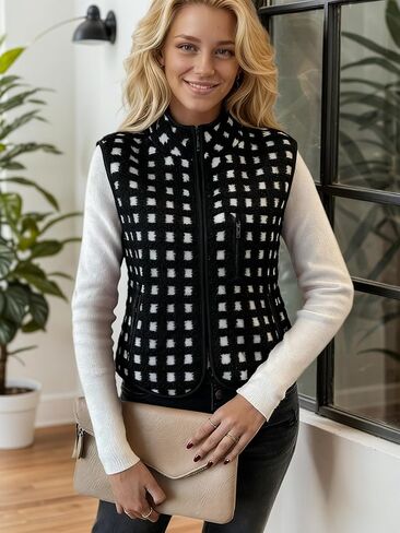 سترة نسائية من الصوف الغامض من Cocoinsity مع جيوب جانبية متقلب بدون أكمام وسحاب سترات شيربا سترة خفيفة الوزن in Kuwait