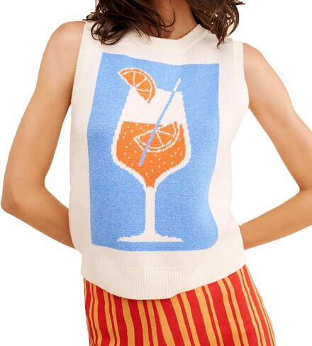 Women Y2K Graphic Sweater Vest Lobster Knit Ribbed Tank Top Cute Sleeveless Pullover Sweater Top Streetwear in Saudi Arabia