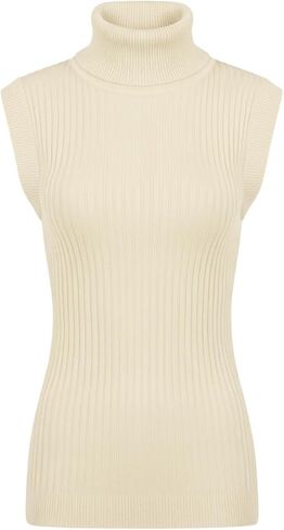 Women Sleeveless High Neck Turtleneck Stretchable Knit Sweater Top in Saudi Arabia