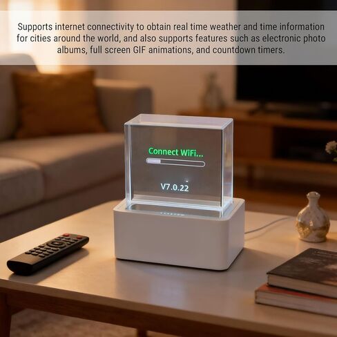 Vikye LED Holographic 3D Photo Display, Smart Cube with GIF Animation Weather Clock Countdown Timer, USB Powered Digital Photo Frame for Desk Car Gift in Saudi Arabia