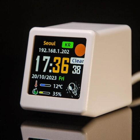 شاشة FTVOGUE LED الديناميكية، شاشة IPS مقاس 1.54 بوصة، درجة حرارة الطقس والرطوبة، ساعة رقمية للرسوم المتحركة GIF مع خادم شبكة مدمج للسيارة والمكتب والمنزل in Saudi Arabia