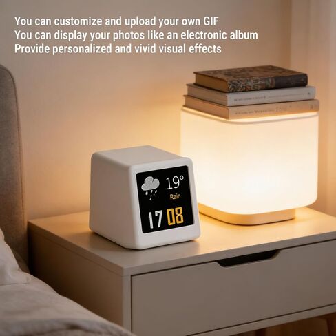 شاشة FTVOGUE LED الديناميكية، شاشة IPS مقاس 1.54 بوصة، درجة حرارة الطقس والرطوبة، ساعة رقمية للرسوم المتحركة GIF مع خادم شبكة مدمج للسيارة والمكتب والمنزل in Saudi Arabia