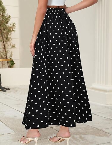 DERAX Women's Polka Dot Flowy Maxi Skirt A-Line High Waisted Vintage Retro Elegant 2026 Spring Summer Long Skirt with Pockets in Saudi Arabia