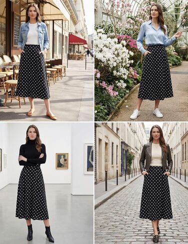 DERAX Women's Polka Dot Flowy Maxi Skirt A-Line High Waisted Vintage Retro Elegant 2026 Spring Summer Long Skirt with Pockets in Saudi Arabia