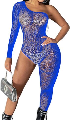 المرأة ليوبارد شبكة صيد السمك Bodystocking الملابس الداخلية جنسي كامل ارتداءها بذلة الهذيان حزب ملابس Clubwear كتف واحد in Kuwait