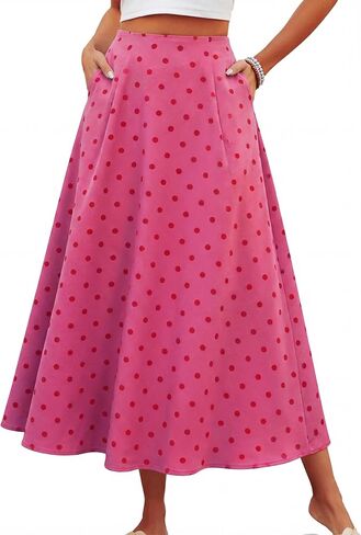 DERAX Women's Polka Dot Flowy Maxi Skirt A-Line High Waisted Vintage Retro Elegant 2026 Spring Summer Long Skirt with Pockets in Saudi Arabia