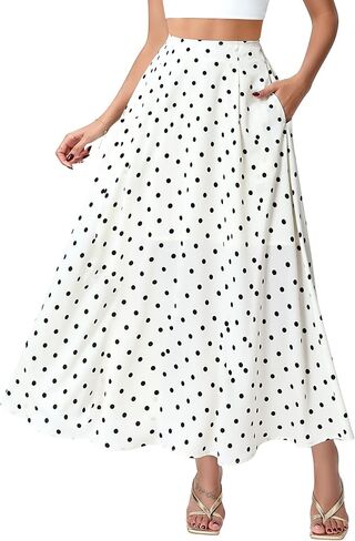 DERAX Women's Polka Dot Flowy Maxi Skirt A-Line High Waisted Vintage Retro Elegant 2026 Spring Summer Long Skirt with Pockets in Saudi Arabia