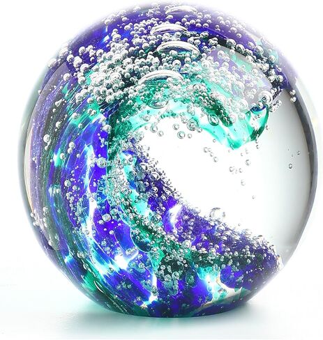 QFkris 3'' Hand Blown Glass Ocean Waves Ball Figurine,Glass Art Bubble Waves Ocean Themed Ball Paperweight for Home Decorative Collectibles Aquarium Decor in Kuwait