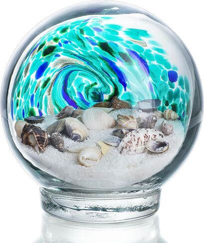 QFkris 3'' Hand Blown Glass Ocean Waves Ball Figurine,Glass Art Bubble Waves Ocean Themed Ball Paperweight for Home Decorative Collectibles Aquarium Decor in Saudi Arabia