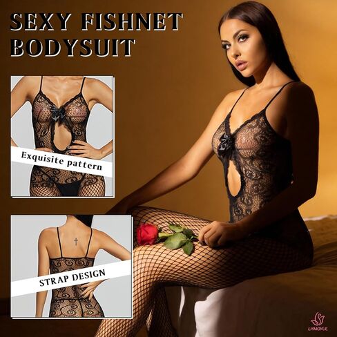 Sexy Fishnet Bodysuit, Black Seamless One Size Teddy, 95% Soft Nylon Ultra-High Stretch Lingerie for Women (Style-Black005) in Saudi Arabia