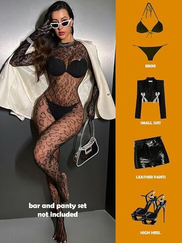 Women's Fishnet Bodysuit Lace Leopard Fishnet Lingerie Mesh Jumpsuit Sheer Body Stocking One Piece For Valentine's Day Party in Saudi Arabia