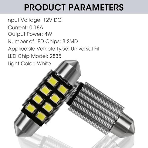 10-Pack Error Free LED Interior Light Bulbs, White 36mm Festoon LED Interior Car Lights for Dome Map and Door Courtesy Super Bright 8SMD Chips, Festoon Auto License Plate in Saudi Arabia