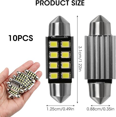 10-Pack Error Free LED Interior Light Bulbs, White 36mm Festoon LED Interior Car Lights for Dome Map and Door Courtesy Super Bright 8SMD Chips, Festoon Auto License Plate in Saudi Arabia