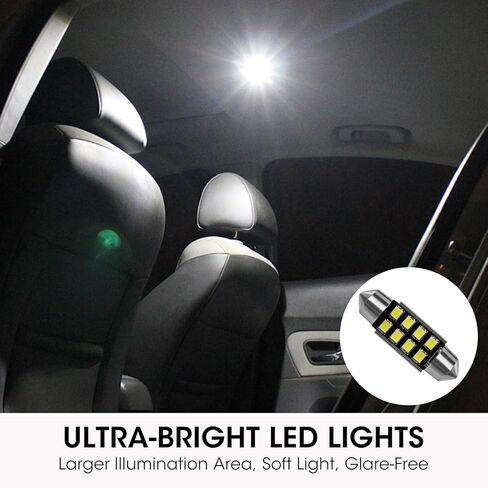 10-Pack Error Free LED Interior Light Bulbs, White 36mm Festoon LED Interior Car Lights for Dome Map and Door Courtesy Super Bright 8SMD Chips, Festoon Auto License Plate in Saudi Arabia