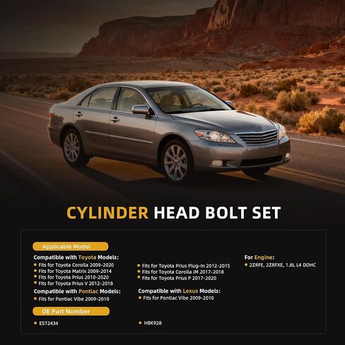 مجموعة مسامير رأس الأسطوانة لسيارة Toyota Corolla/Matrix/Prius/Prius V/Prius Plug-in/Corolla iM/Prius P 09-20، لسيارة Pontiac Vibe 09-10، لسيارة Lexus CT200h 11-17، OE ES72434، HBK928 in Saudi Arabia