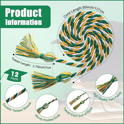 Woanger 12 Pcs Graduation Cord with Tassel 67'' Graduation Cords Yarn Mixed Color Honor Cord for Bachelor, Master, Doctor Decoration Graduate Parties Ceremonies Decoration in Saudi Arabia