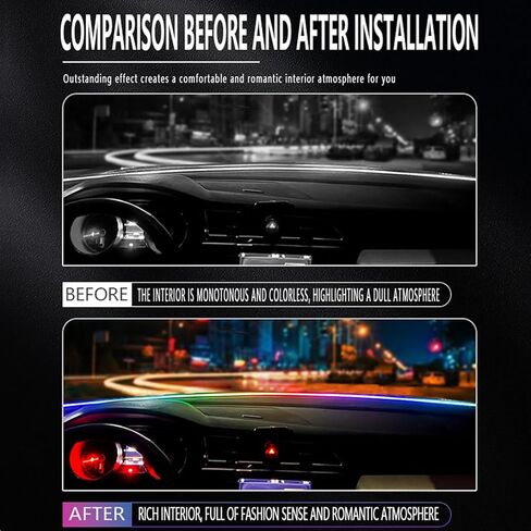 شريط إضاءة LED داخلي للسيارة من الأكريليك مع مفتاح تنشيط الحركة، إضاءة نيون محيطة مقاس 55.1 بوصة، ألوان RGB، التحكم في التطبيق/اللمس، مزامنة الموسيقى in Kuwait
