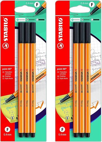 STABILO Fineliner point 88 - Black Ink Fineliner Pen - 2 x Blister Packs of 3-6 Pens in Saudi Arabia