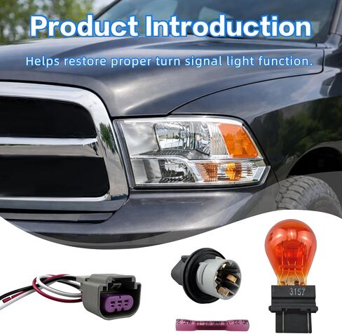2Pcs Turn Signal Light Socket Holder with Wiring Harness Bulb Fit for Dodge Ram 1500 2009-2012 & 2500/3500 2011-2012 Front Turn Signal Lamp Socket Connector Assembly Replace 68083021AA in Saudi Arabia