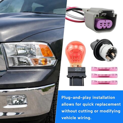2Pcs Turn Signal Light Socket Holder with Wiring Harness Bulb Fit for Dodge Ram 1500 2009-2012 & 2500/3500 2011-2012 Front Turn Signal Lamp Socket Connector Assembly Replace 68083021AA in Saudi Arabia