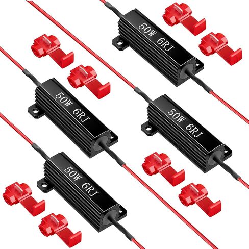 8 قطع 50 وات 6 أوم مقاومات تحميل LED إشارات الانعطاف - مقاومات لمجموعة مصابيح LED، إصلاح مقاوم الحمل LED وميض إشارة الانعطاف / رمز الخطأ، تصميم مقاوم للحرارة قابل للاستخدام (يصبح ساخنًا أثناء الاستخدام) - أسود in Kuwait