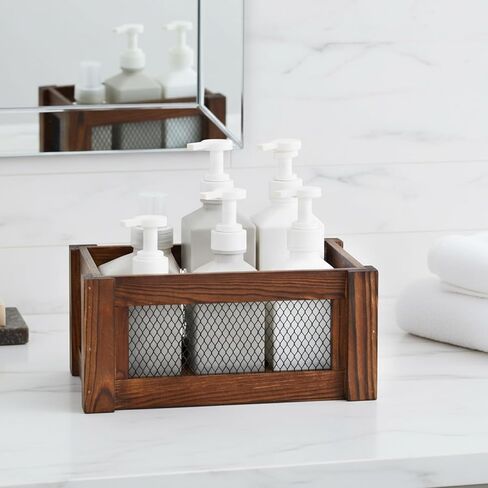 Kathfly Set of 3 Rustic Nesting Crates, Wooden Organizer Boxes Basket, Small Decorative Wood Wire Containers with Handle for Countertop, Fruit, Veggies, Kitchen, Bathroom, Pantry Storage in Saudi Arabia