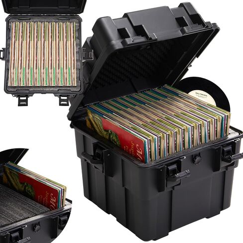 صندوق تخزين تسجيلات الفينيل القابل للتكديس يحمل 110 سجلاً | رغوة واقية عالية الكثافة | صندوق تخزين ذو قشرة صلبة مع غطاء ومقابض | مجموعة حافظات منظم ألبومات LP القيمة مقاس 7/10/12 بوصة in Kuwait