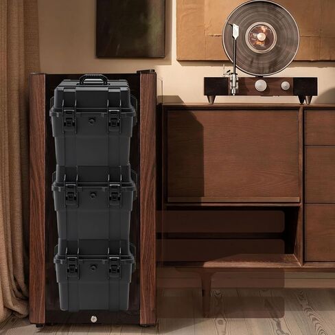 صندوق تخزين تسجيلات الفينيل القابل للتكديس يحمل 110 سجلاً | رغوة واقية عالية الكثافة | صندوق تخزين ذو قشرة صلبة مع غطاء ومقابض | مجموعة حافظات منظم ألبومات LP القيمة مقاس 7/10/12 بوصة in Kuwait