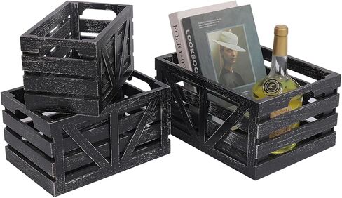 Storage Crates Nesting Wooden Boxes 3 Pack,Wood Storage Crates with Handles,Rustic Farmhouse Decorative Storage Boxes,Wooden Storage Container for Display in Saudi Arabia